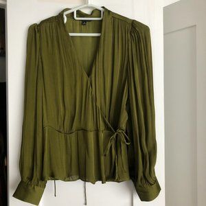 Soft Satin Wrap Top Green